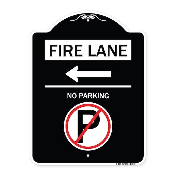 Signmission Fire Lane No Parking W/ No Parking & Left Arrow Heavy-Gauge Alum Sign, 24" x 18", BW-1824-24012 A-DES-BW-1824-24012 - main